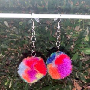 Multi-colored pom-pom earrings